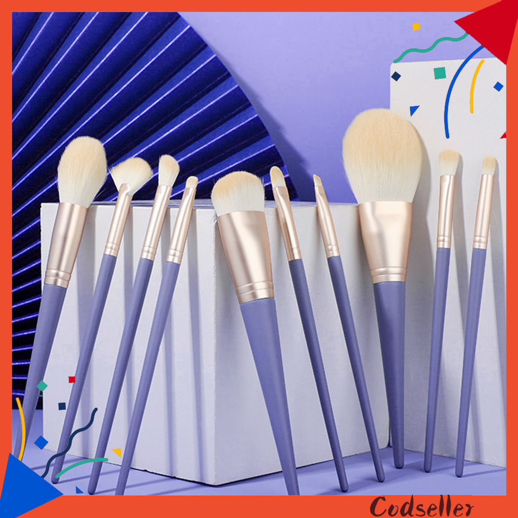 CODseller 10Pcs/Set Makeup Brushes Skin-friendly Portable Blue Wood Handle Foundation Brushes for Beauty