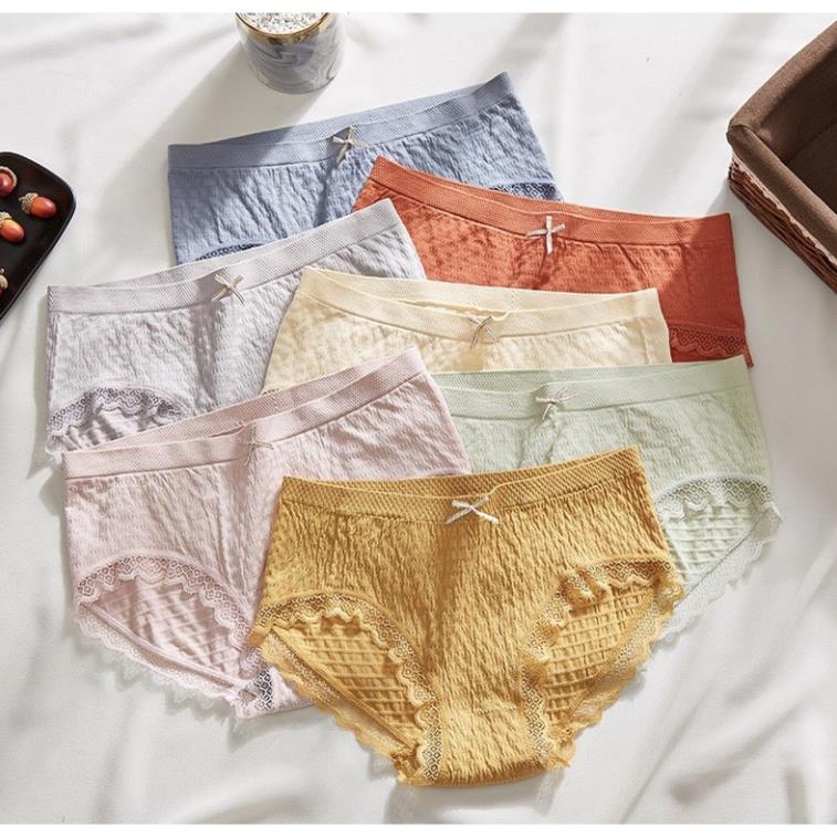 Quần Lót Nữ Cotton Kiểu Nhăn Viền Ren Mềm Mại Thoáng Khí Nơ Co Giãn 4 Chiều 556