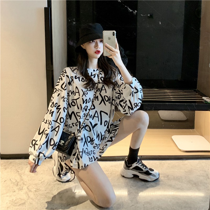 Áo thun tay bồng oversize cực chất in chữ có ảnh thật