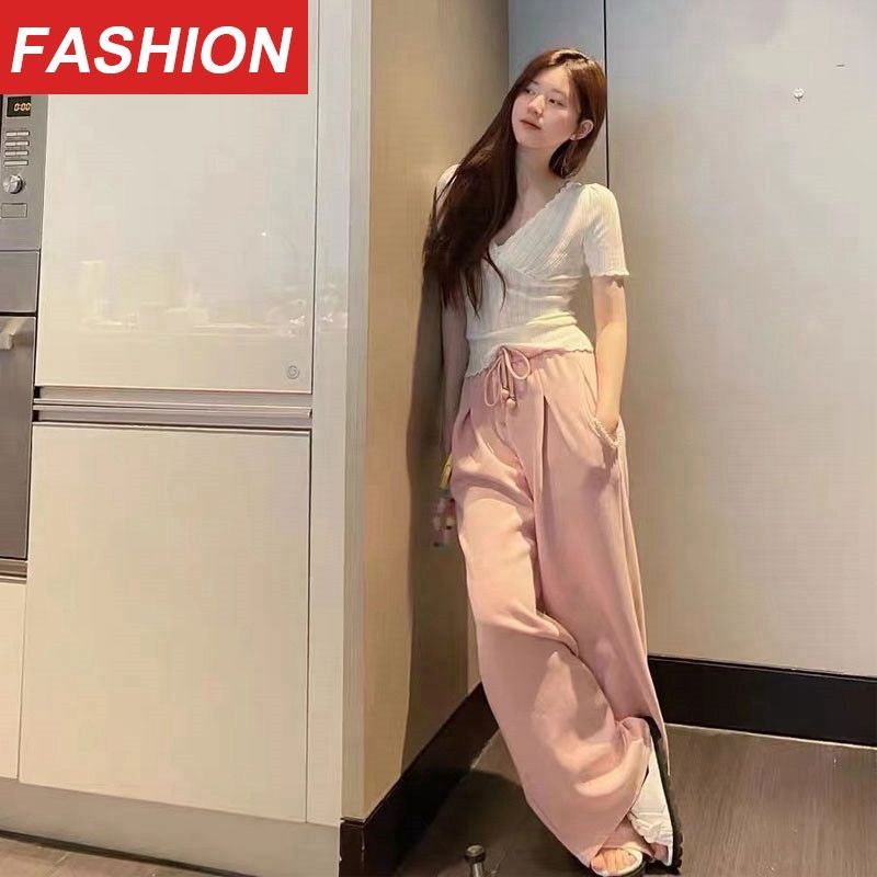Quần Ống Rộng Lưng Cao Màu Hồng Thời Trang Mùa Hè