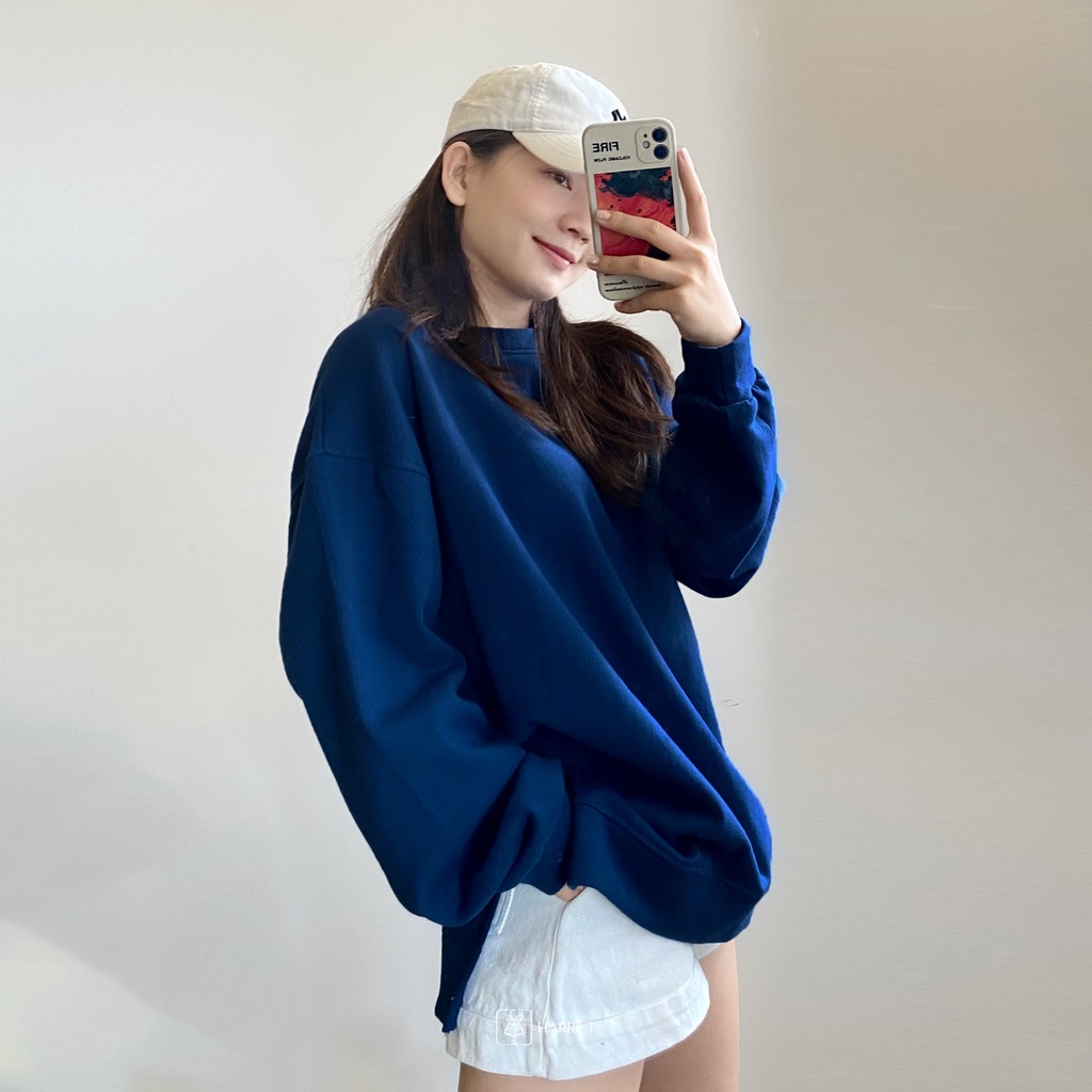 Áo sweater nỉ cổ tròn freesize dáng rộng xẻ vạt thời trang Cody Harriet