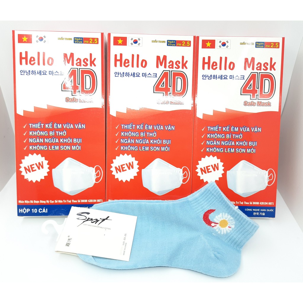 3 HỘP KHẨU TRANG 4D HELLO MASK (HỘP 10 CÁI) MÀU TRẮNG TẮNG ĐÔI VỚI HOA CÚC | BigBuy360 - bigbuy360.vn