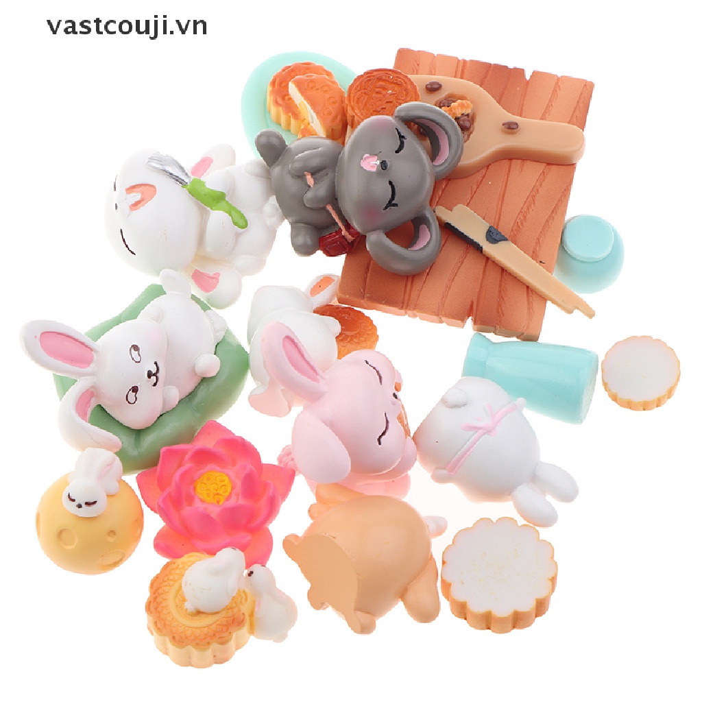 Phụ Kiện Trang Trí Tiểu Cảnh Hình Thỏ Bánh Trung Thu