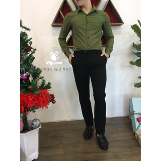 Áo Sơ Mi Nam Công Sở FIGTREE Màu Xanh Olive Đẹp Rẻ
