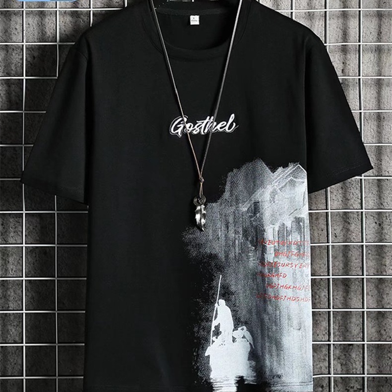 Set Đồ Thể Thao Gồm Áo Thun Cổ Thuyền Dáng Rộng Phong Cách Hàn Quốc Thời Trang Mùa Hè Cho Nam Giới Có Size M-3XL