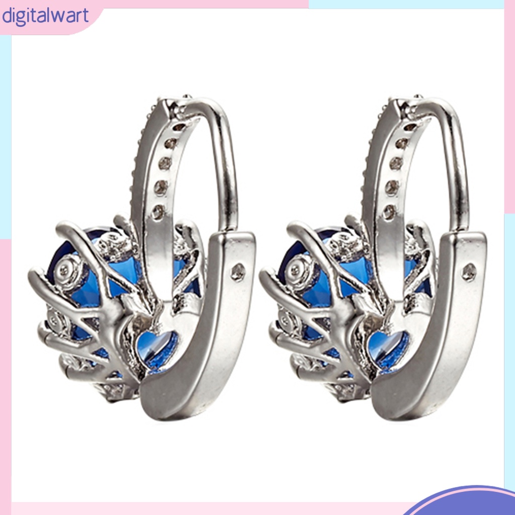 Bông tai mạ vàng trắng 18K đính đá Sapphire xanh dương