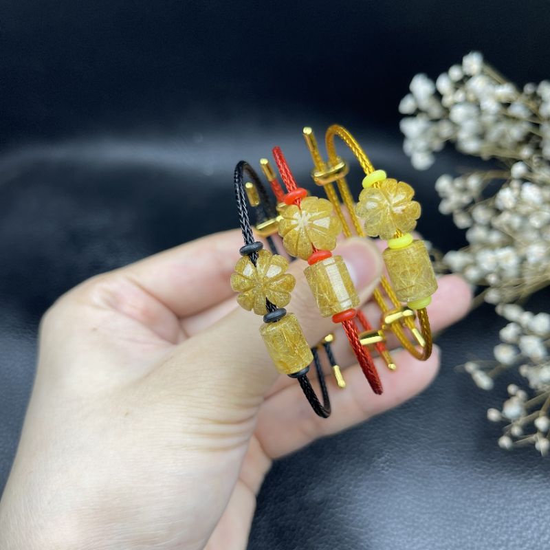 Vòng tay Cỏ 4 Lá mix Lu Thống Tóc Vàng - bình an, may mắn, vạn sự hanh thông