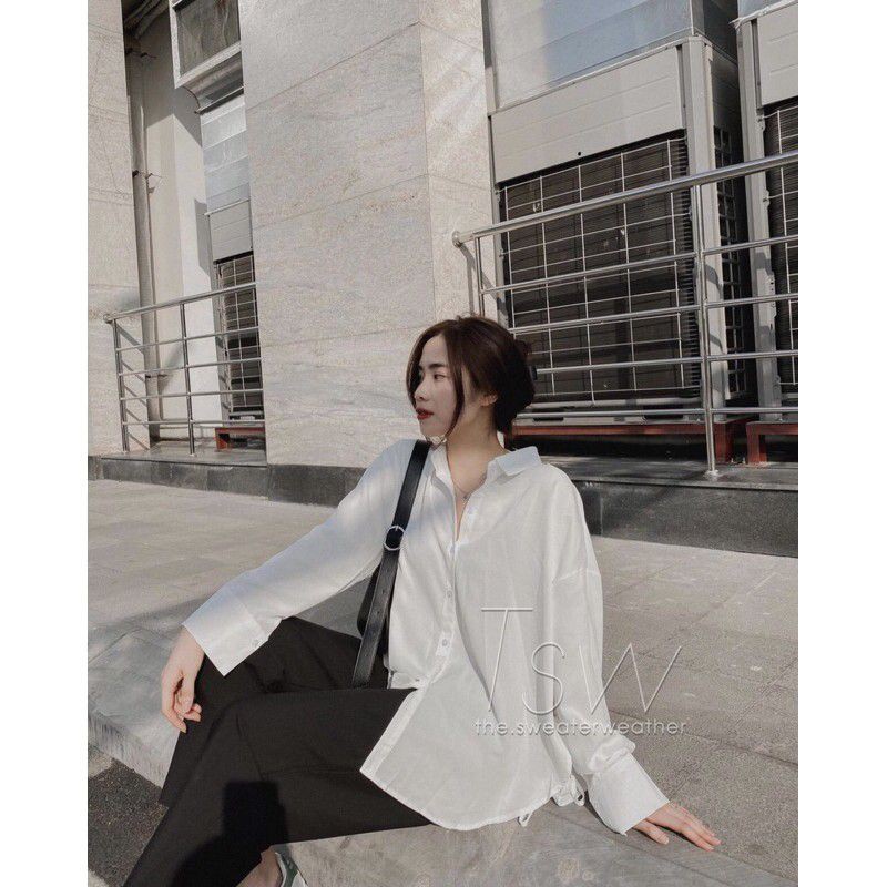 Áo sơmi oversize cột dây.