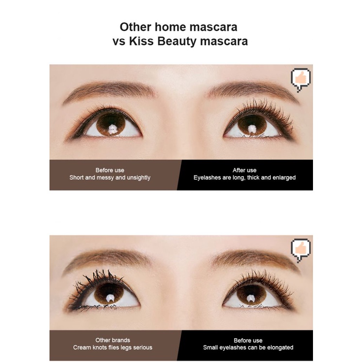 Mascara 3D kiss beauty chống thấm nước lâu trôi không nhòe chuốt cong mi tự nhiên màu đen và nâu | BigBuy360 - bigbuy360.vn