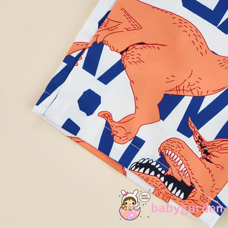 Bộ Áo Sơ Mi Cổ Bẻ In Chữ + Quần Short In Họa Tiết Khủng Long Phối Hàng Nút Thời Trang Mùa Hè Cho Bé Trai 2-7 Tuổi