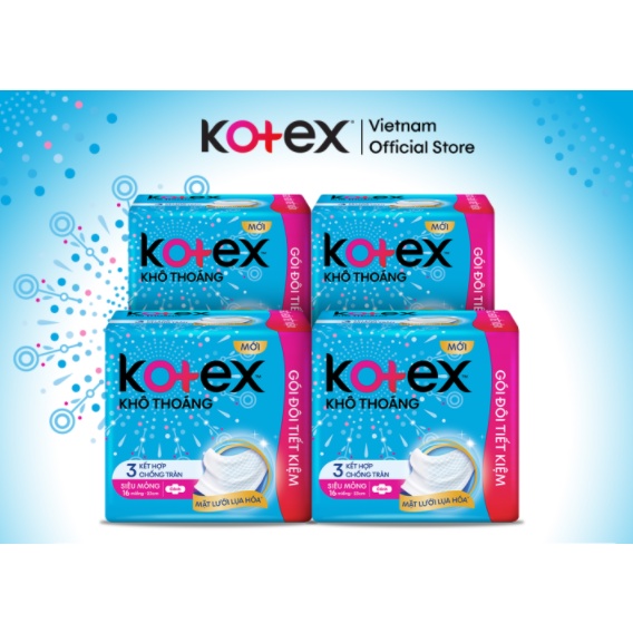 Combo 4 gói băng vệ sinh Kotex khô thoáng Siêu Mỏng Cánh 16miếng/gói