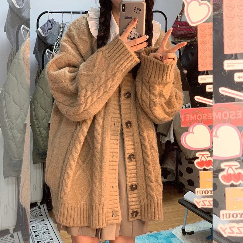 Áo Khoác Cardigan Dệt Kim Tay Dài Dáng Rộng Mềm Mại Phong Cách Nhật Bản Cổ Điển Thời Trang Mùa Thu Cho Nữ
