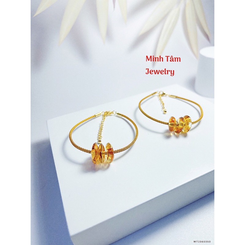 Vòng tay đồng điếu hổ #phách Amber dây cước kim loại-Minh Tâm Jewelry