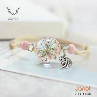[Hàng Có Sẵn] Vòng Tay Rơm Đan Phối Hoa Khô Có Thể Điều Chỉnh Kích Thước JT