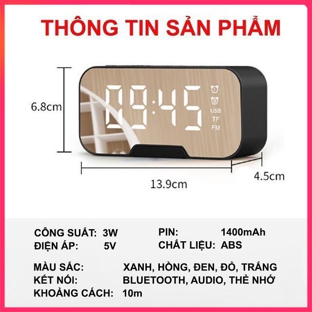 Loa Bluetooth G10 Plus Âm Thanh Tuyệt Vời Kiêm Đồng Hồ Báo Thức Màn Hình Hiển Thị LED Nghe Đài FM RADIO