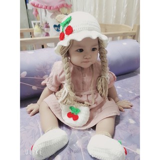 Set mũ túi giày len quả cherry cho bé gái
