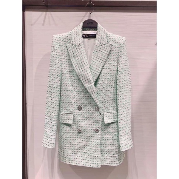 Áo khoác blazer dạ tweed Zara xuất