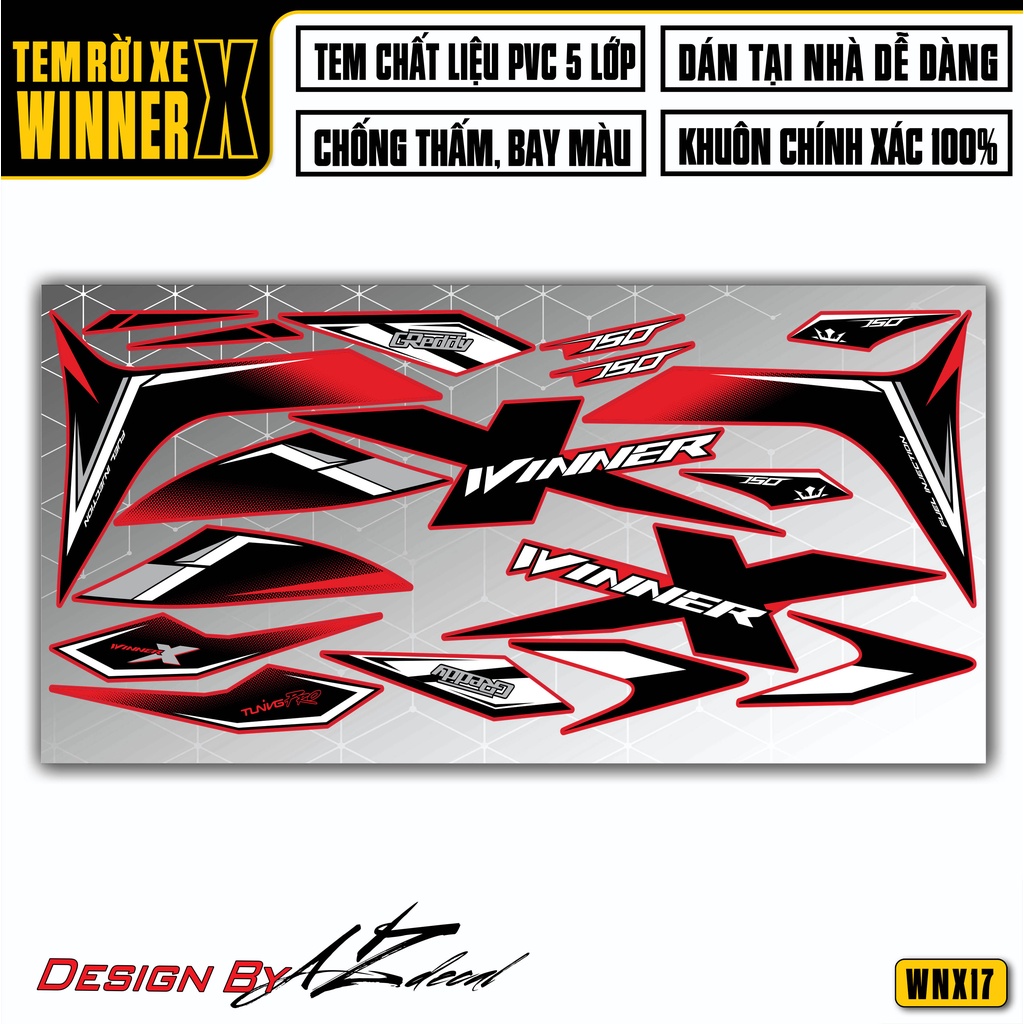 Tem Rời Xe Winner X Chủ Đề Greddy | WNX17 | Decal Dán Xe Cao Cấp Chống Nước, Bền Màu, Công Nghệ In Sắc Nét | Azdecal