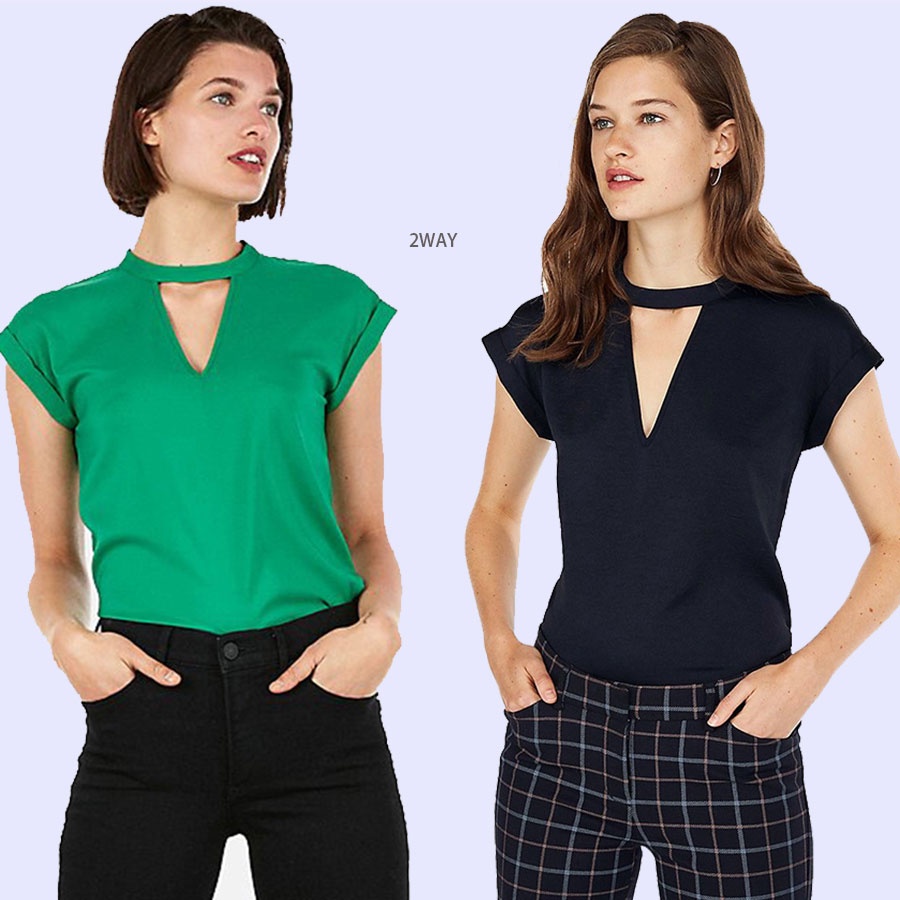 Áo Thun Nữ 2 Màu Xanh Lá Cây Trơn Hàng Hiệu Chính Hãng