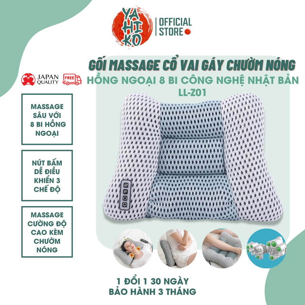 Gối Massage Cổ Vai Gáy Hồng Ngoại 8 Bi Thế Hệ Mới, Máy Mát Xa Cổ Vai Gáy Chườm Nóng 3 Chế Độ LL-Z01