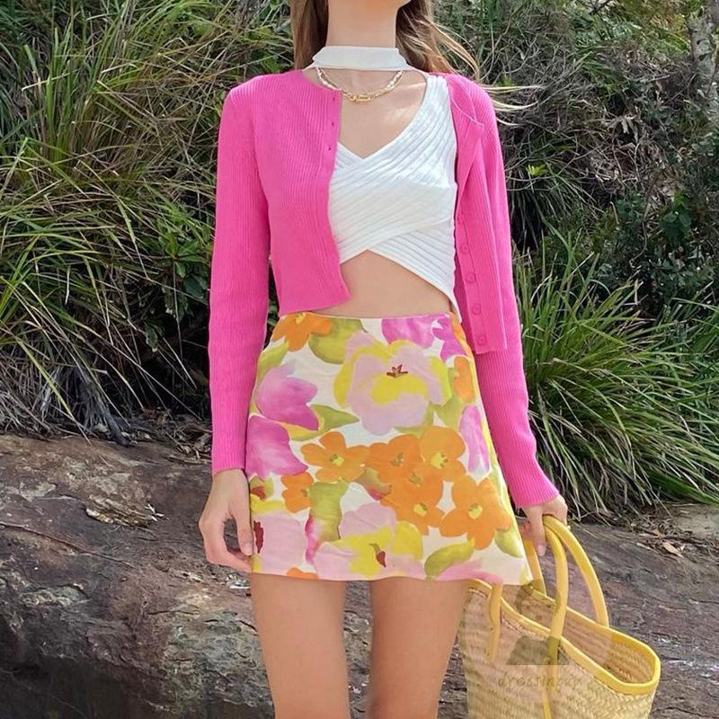 Chân Váy Chữ A Họa Tiết Hoa Vintage Thời Trang Cho Nữ