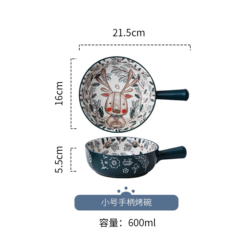 Bát Gốm Sứ Có Tay Cầm Họa Tiết Hoạt Hình Sáng Tạo Đựng Thức Ăn Sáng / Salad / Cơm Trưa