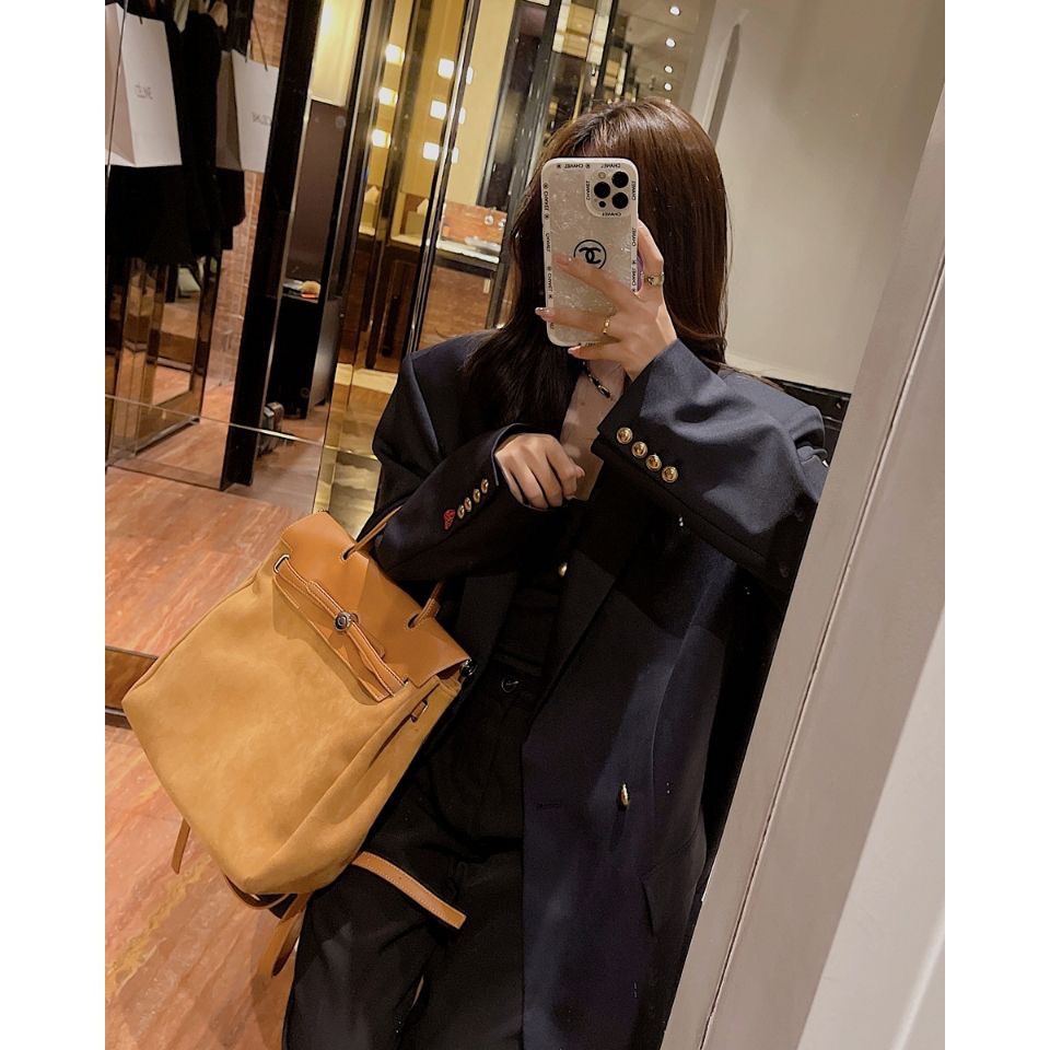 Balo da lộn màu nâu da bò phong cách Hàn Quốc