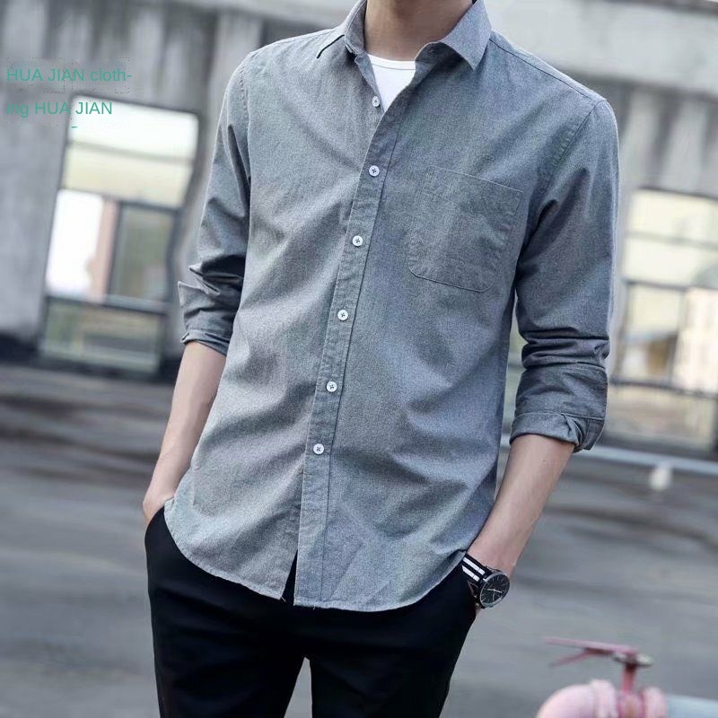 Áo khoác sơ mi denim tay dài phong cách Hàn Quốc thời trang xuân thu cho nam