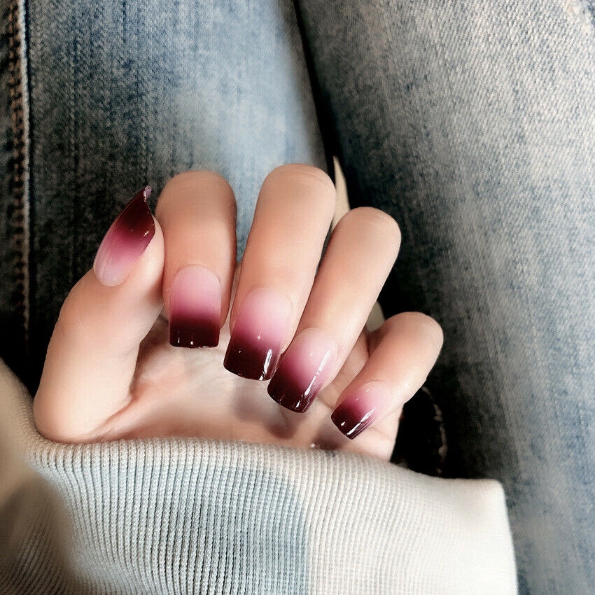 Set 24 móng tay giả đầu vuông thời trang kèm keo dán tiện lợi