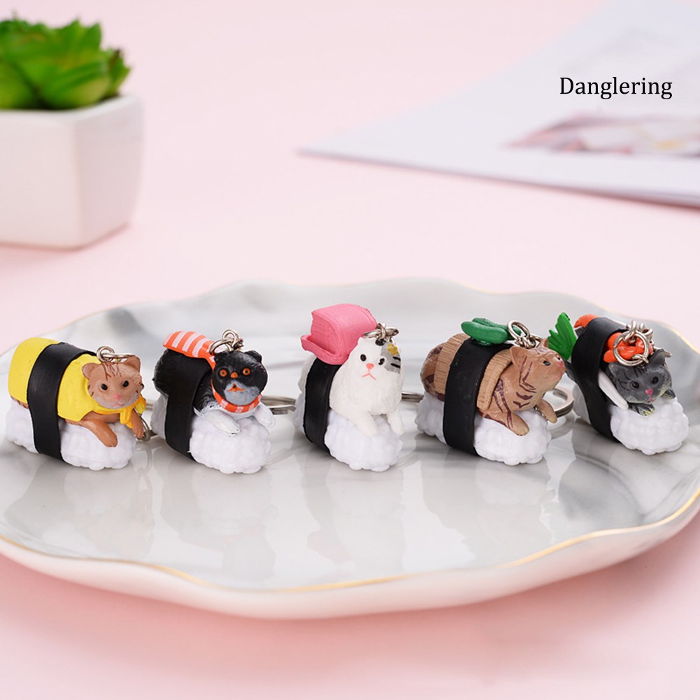 Móc chìa khóa hình sushi mèo đáng yêu