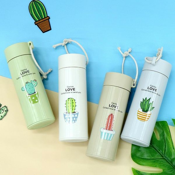 Bình Đựng Nước Giữ Nhiệt Lõi Thủy Tinh Vỏ Nhựa Hình Xương Rồng - BÌNH XƯƠNG RỒNG 400ml