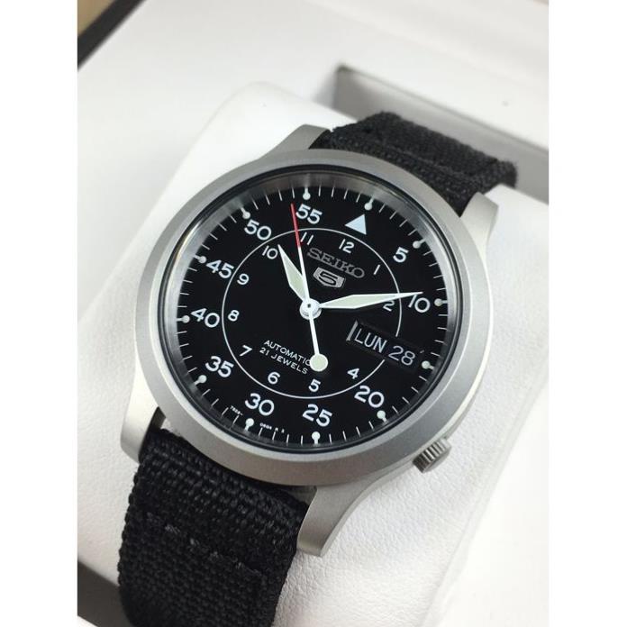 Đồng hồ nam Chính Hãng Seiko 5 Quân Đội SNK809K2S - Máy Cơ Dây Nato - Mặt Đen - Chống