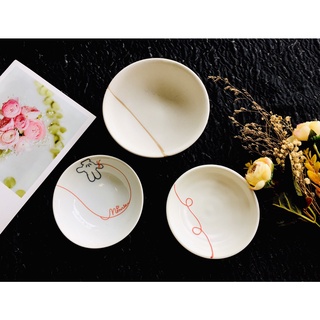 Gốm nhật - tô mộc nhỏ và chén chấm họa tiết đơn giản