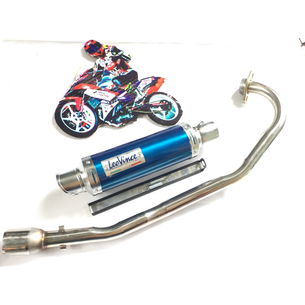 Pô leovince XANH FULL CỔ INOX THẲNG WAVE, SI, CUP, DREAM, EXCITER, WINER, SONIC, RAIDER FI, SATRIA, GSX