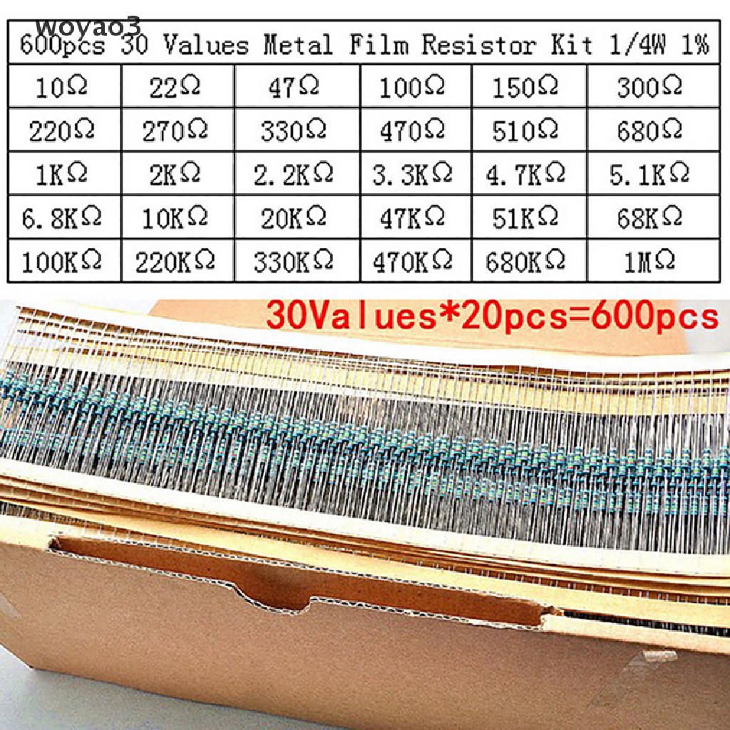 Set 600 Điện Trở Màng Kim Loại 1 / 4W 10R ~ 1M DIY