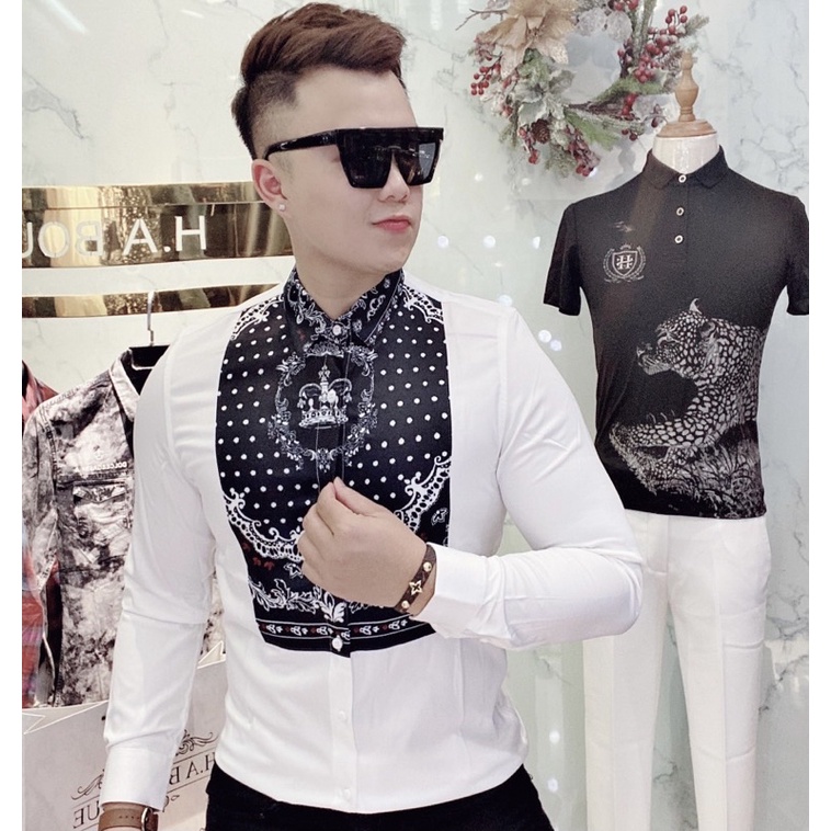 Áo sơ mi đài tay nam, Áo sơ mi hoạ tiết thời trang hàn quốc btshop từ 45 đến 75kg