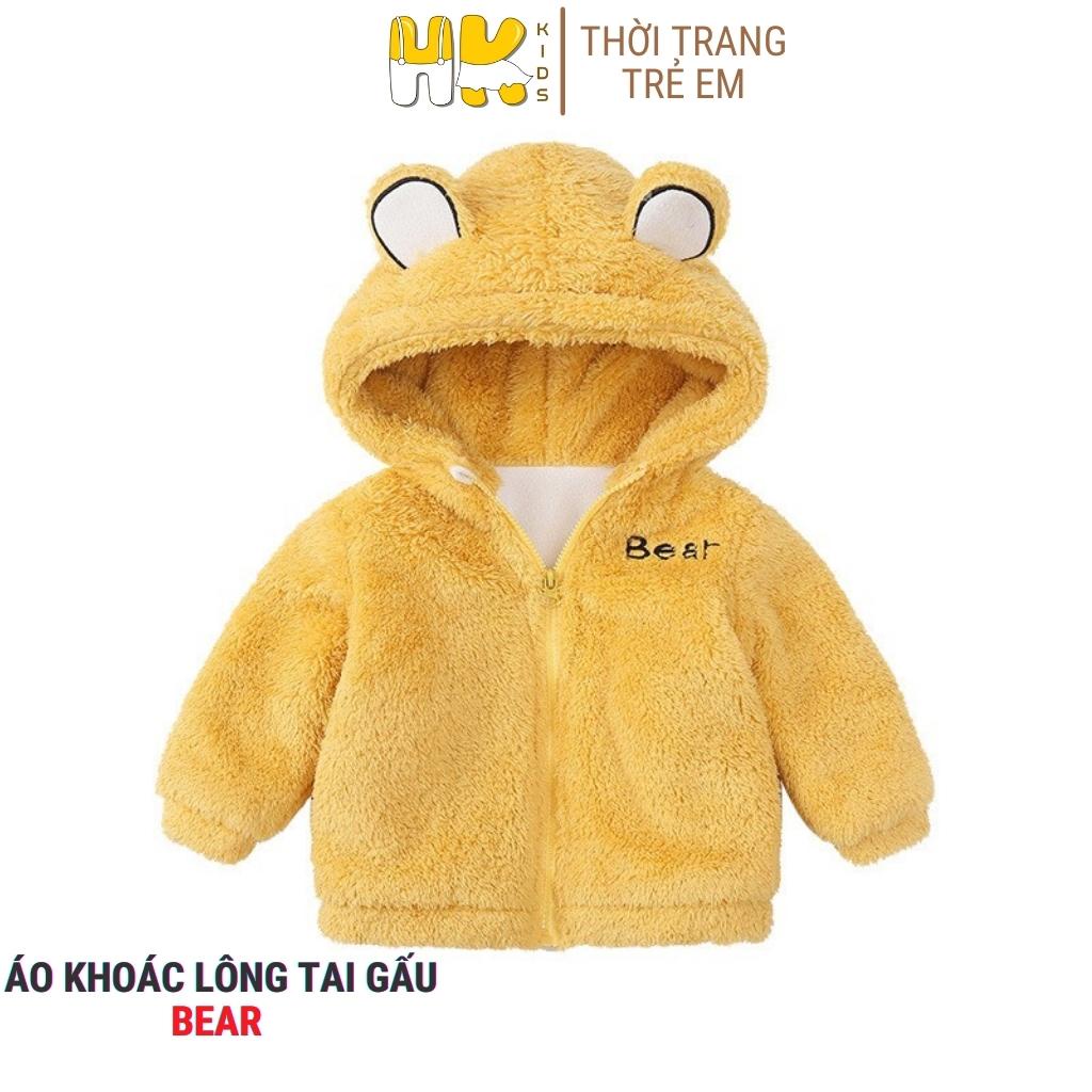 Áo khoác lông cho bé HK KIDS,  lớp lông dày dặn kèm mũ tai gấu xinh xắn cho bé từ 1-6 tuổi