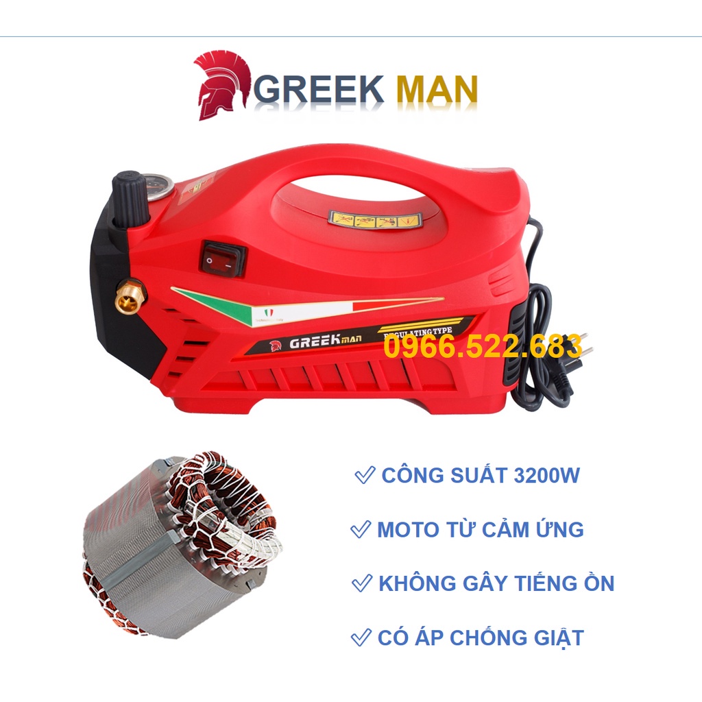 Máy Rửa Xe GreekMan 3200W không chổi than chống nước BẢO HÀNH 24 THÁNG