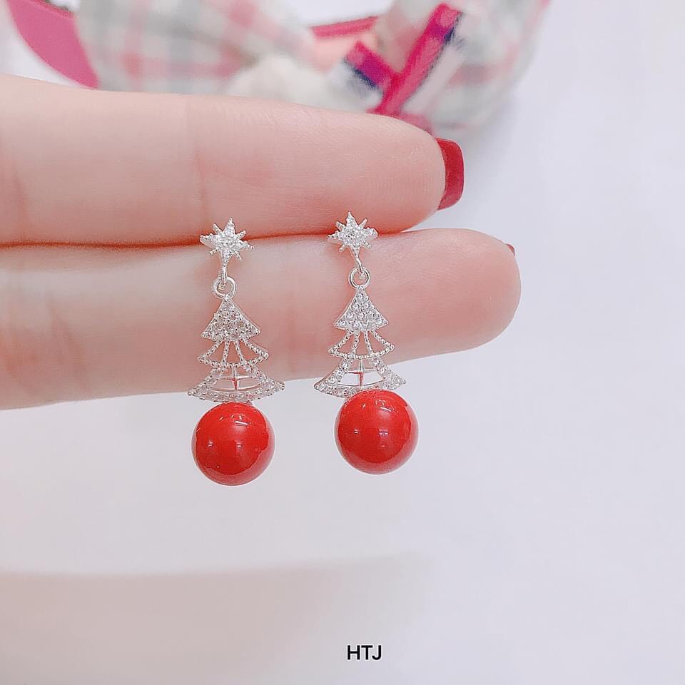 Bông tai nữ bạc ta hình cây thông xinh xắn - Khuyên bạc Bibi