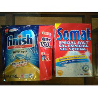Viên rửa bát Finish 150 viên+ Muối rửa bát somat 1,2kg