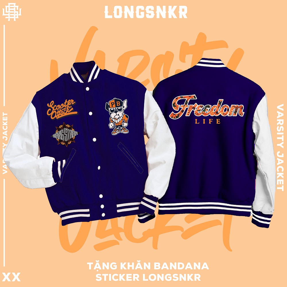 [Tặng Sticker và khăn Tuban] _ Áo khoác VARSITY NAVY họa tiết Longsnkr chất nỉ giữ nhiệt và thoáng - Bomber /Varsity