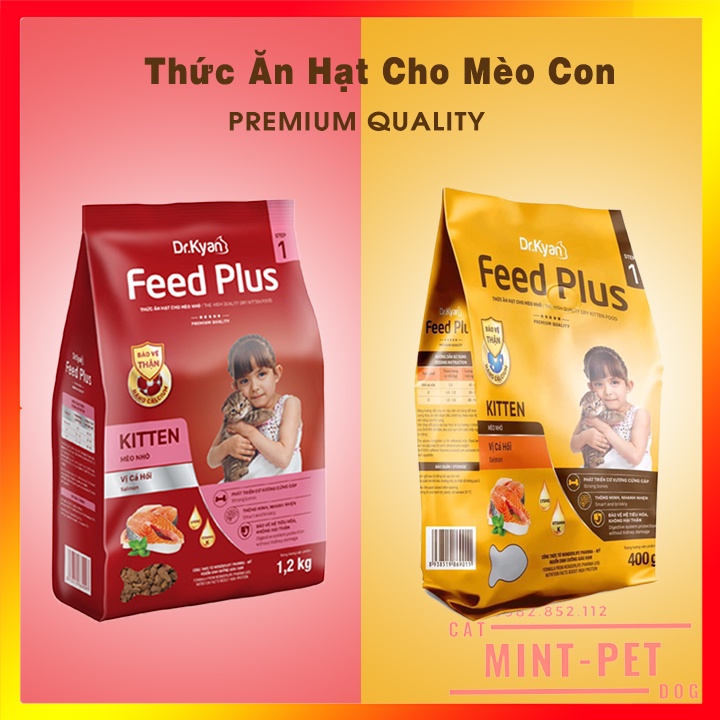 Thức Ăn Hạt Khô Cho Mèo Con Feed Plus KITTEN Vị Cá Hồi Gói 400 g #MintPet