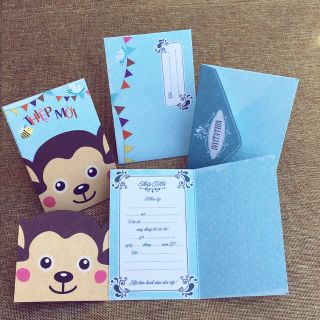 Trọn bộ 50 Thiệp mời sinh nhật/thôi nôi hình chú khỉ Monkey