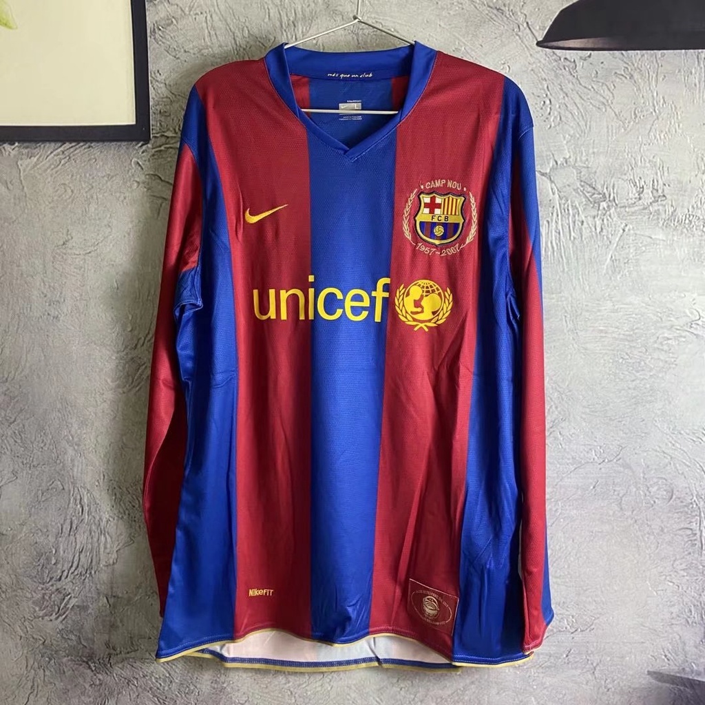 Áo Thun Bóng Đá Tay Ngắn Dài Phong Cách retro 07-08 Barcelona Cao Cấp
