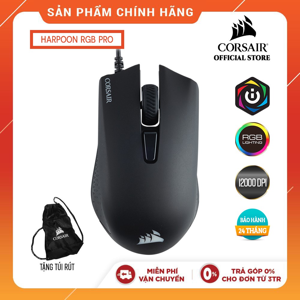 [Mã ELCS50K giảm 50k] Chuột Gaming Corsair HARPOON PRO RGB Màu Đen - Hàng Chính Hãng