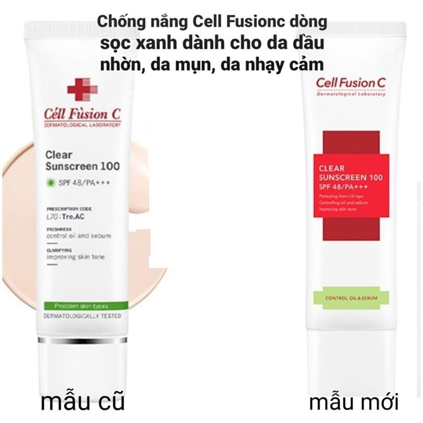 Kem Chống Nắng Kiểm Soát Dầu &amp; Nhờn Cell Fusion C Clear Sunscreen 100 SPF 48/PA+++ 50ml (XANH LÁ)