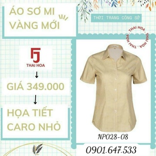 Áo Thái Hoà mẫu mới 2022 NP028 hoạ tiết caro màu vàng vải mềm mát