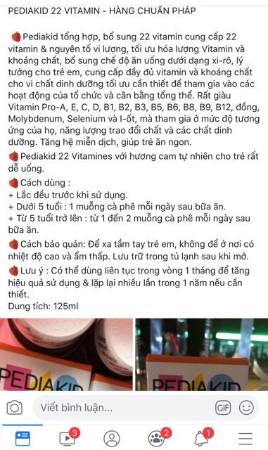 22 vitamin Pediakid hàng chính hãng Pháp