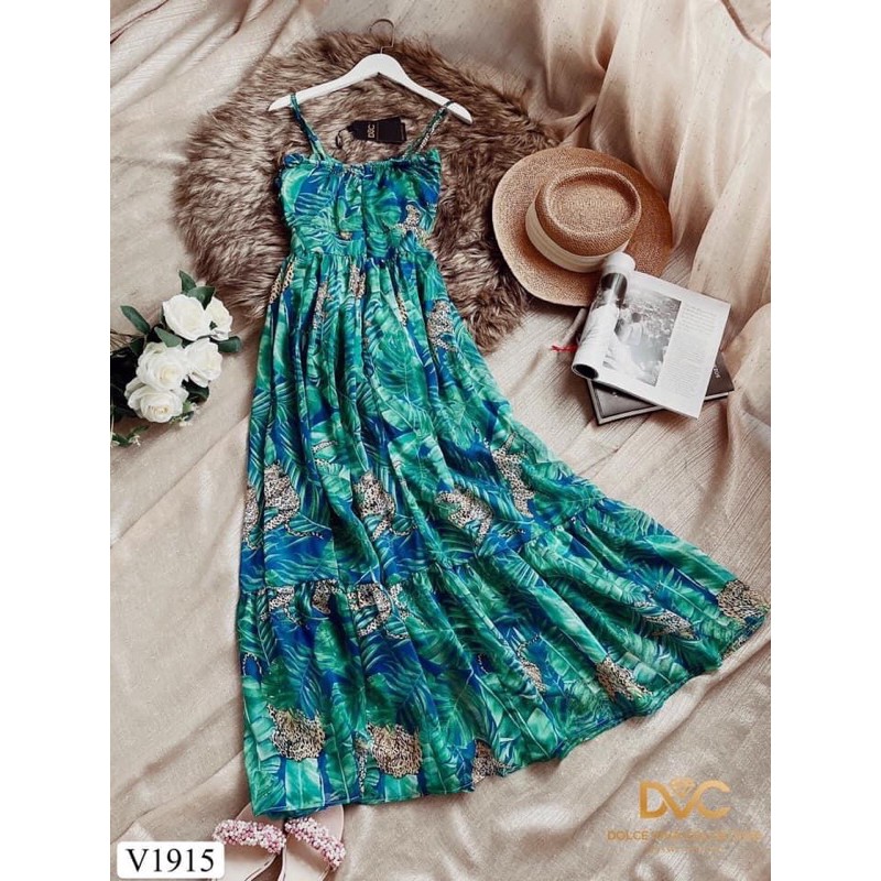 V1915 - váy chính hãng DVC - váy maxi xanh hoa | BigBuy360 - bigbuy360.vn