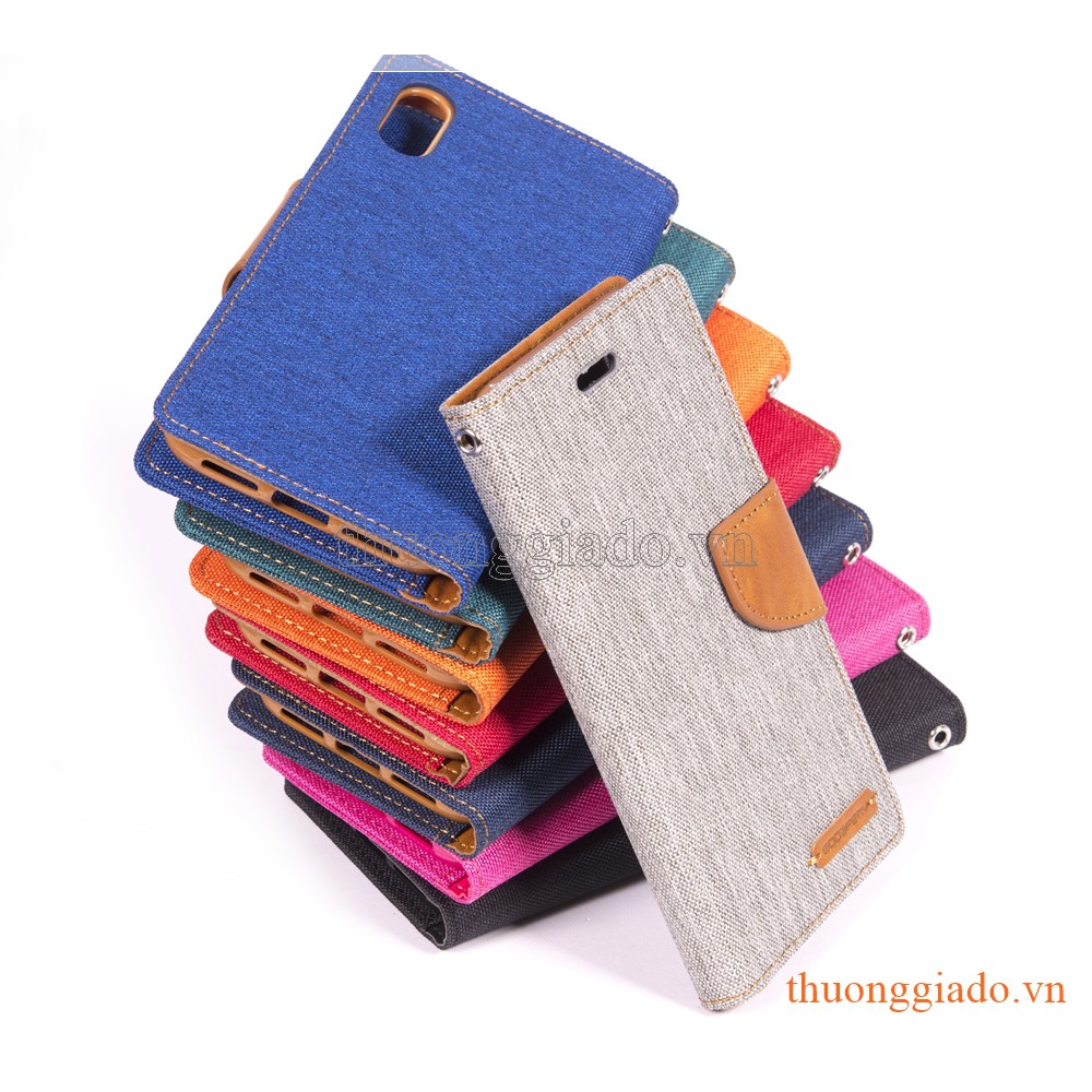 Bao da iPhone X (5.8"), Hiệu GOOSPERY, CANVAS DIARY (bề mặt bọc vải)
